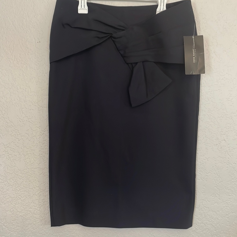 NWT Zara Womens Navy Blue Bow‎ Pencil Skirt M
